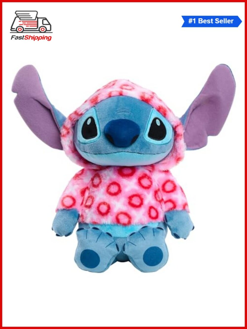 Disney Stitch Large 13-Inch Heart Hoodie Plush Stuffed Animal Valentine